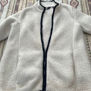 Lands end cream and navy fuzzy zip up jacket